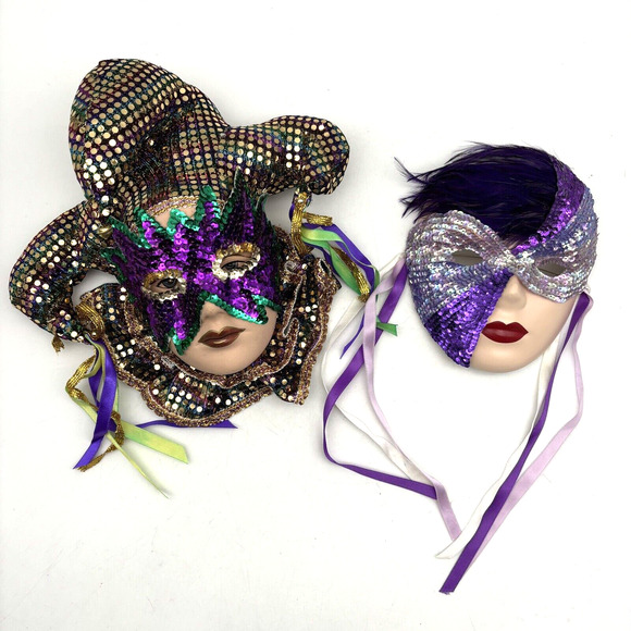 Vintage 90s Fancy Faces New Orleans Mardi Gras Jester and Harlequin Masks - Picture 1 of 16